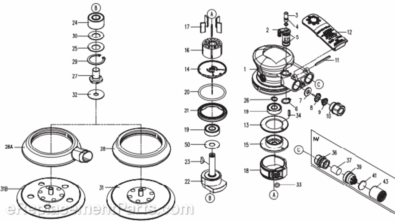 Page A Diagram and Parts List for CP3511  Chicago Pneumatic Sander